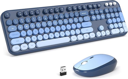 MOFII Wireless Keyboard and Mouse Combo - Sea-Blue Gradient Full-Sized Plug and Play Colorful Computer Keyboards - 104 Keys Round Keycap USB 2.4G Cute Keyboard for Windows/Laptop/Mac/Desktop/PC