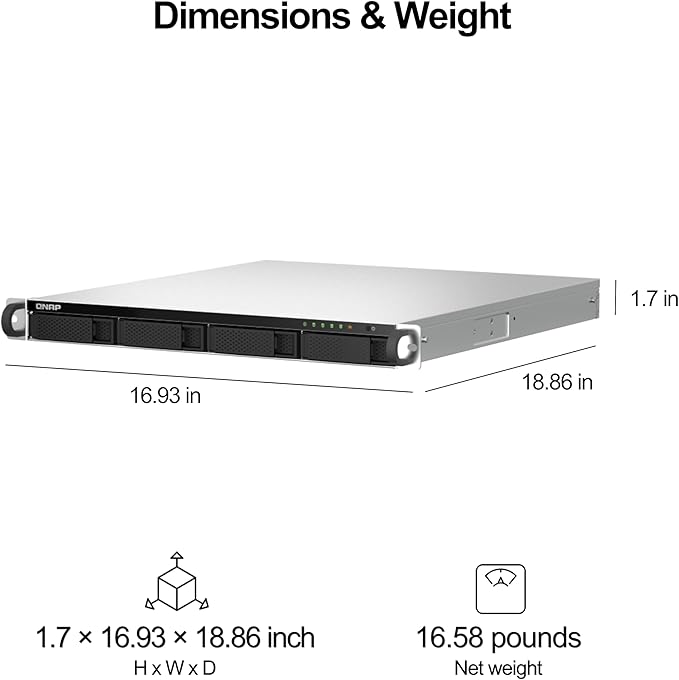 QNAP TS-464U-4G-US 4 Bay High-Speed Rackmount Dual-2.5GbE NAS Intel® Celeron® N5105/N5095 CPU, 4GB DDR4 Memory and 2.5GbE (2.5G/1G/100M) Network Connectivity (Diskless)