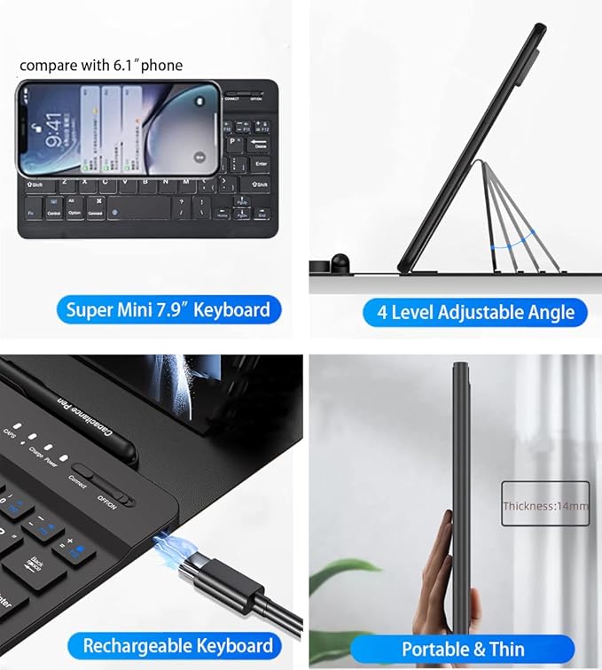 for Samsung Galaxy Z Fold 7 6 5 Keyboard and Mouse, Portable Mini 7.9 inch Bluetooth Keyboard with Leather Stand Case and Pen, 4 in 1 Travel Set for Z Trifold Fold7 Accessories,Black