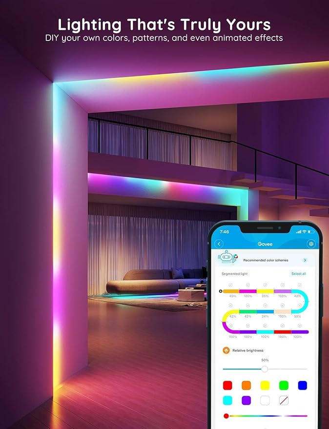 Govee RGBIC Alexa LED Strip Light 16.4ft, Smart WiFi LED Lights Work with Alexa and Google Assistant, Segmented DIY, Music Sync, Color Changing LED Strip Lights for Room, Bedroom, Holiday