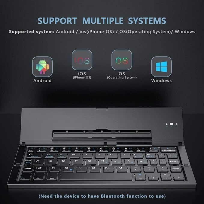 Mini Travel Wireless Keyboard Compatible with Apple iPhone 17/16/16E/16/ and Pro/Max/Plus Models Built-in Phone Holder/Stand-Ultra Slim Folding Rechargeable Full Size Keyboard!