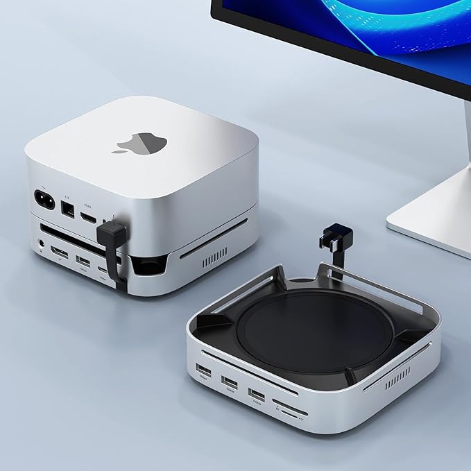 Mac mini M4 Docking Station with Display Port M.2 NVMe Enclosure, Mac mini M4 Dock Hub with 10Gbps UBS A USB C, SD TF Card Slots, 3.5mm Audio Jack