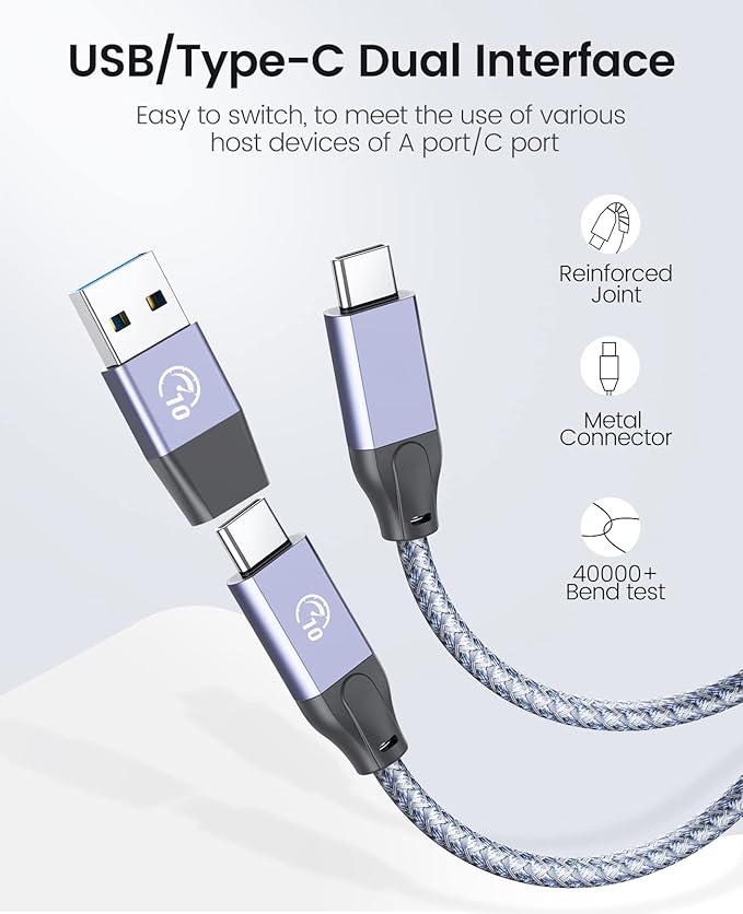 ORICO Powered USB Hub 10Gbps, 7 Port USB 3.2 Gen 2 Hub with 7 USB 3.2 Data Ports, 5V 3A Power Supply Interface, 1.64Ft USB C to C Cable and USB-A Adapter, Aluminum USB Data Hub for Laptop