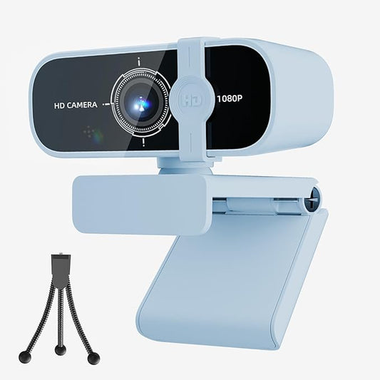 C28 1080P Webcam with Privacy Cover and Tripod Stand, PC Camera with Noise-Canceling Mic, Auto Light Correction,Plug and Play, Web Camera for Streaming, Zoom/Skype/Facetime/YouTube,Blue