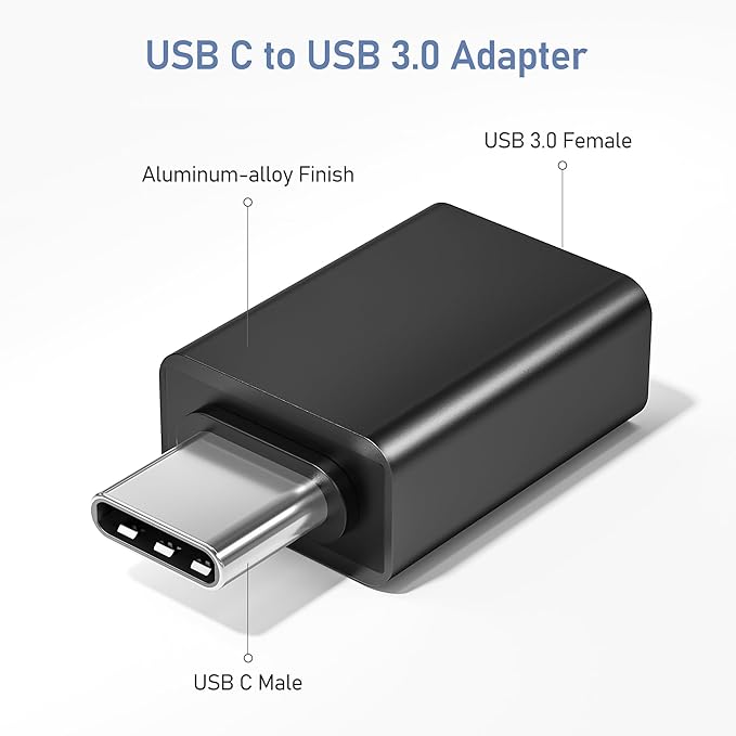 Basesailor USB C to USB Adapter 3Pack,USB C Male to USBA 3.0 Female Adapter,Type C Thunderbolt 4 OTG Converter for Apple MacBook Pro,iPad Air,Microsoft Surface Go,Samsung Galaxy S26,iPhone 17 17e 16