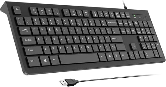 Wired Keyboard, Ultra-Thin USB Wired Computer Keyboard, Low-Profile Keys, Spill-Resistant, Multimedia Keys, Compatible with Windows, Mac, Chrome, Linux, and Android-Black