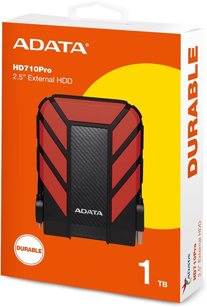 ADATA HD710 Pro External Hard Drive - 1TB USB 3.2 Gen1 Portable HDD for Gaming & Backup Storage - IP68 Waterproof & Dustproof - MIL-STD Shock Resistant - Red - 1 Count