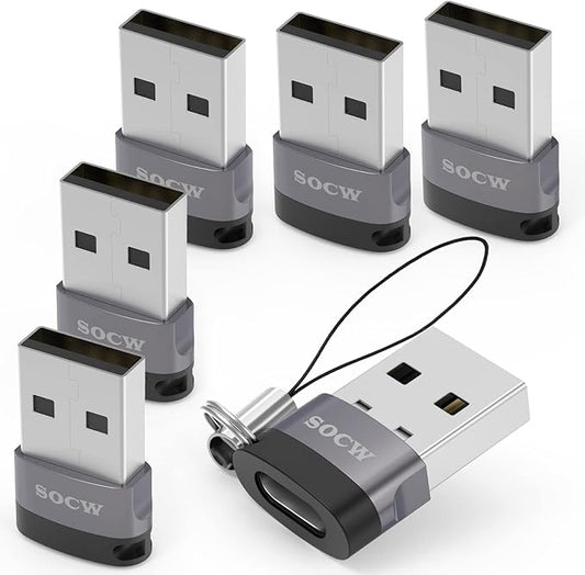 USB C Female to USB Male Adapter 2.0 (Grey, 6 Pack)
