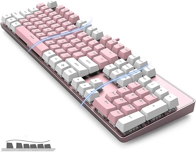 104 Keys Full Size Mechanical Keyboard | Blue Switch, Pink & White Color 104 Keys US Layout Led Backlit Hot Swappable Wired Mechanical Light Up Pink Keyboard | Wired Gaming Computer Keyboards