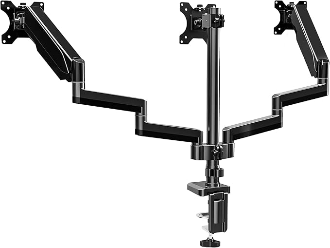 Triple Monitor Desk Mount for Three Flat/Curved Computer Screens up to 27 inch, Fully Adjustable Gas Spring Triple Monitor Arms Hold up to 17.6lbs, VESA 75x75/100x100mm