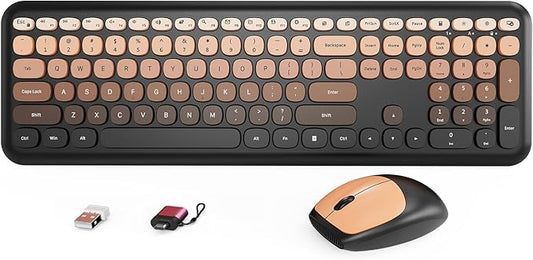 HotFox Wireless Keyboard and Mouse Combo, Full-Size Retro Typewriter Keyboard with Round Keycaps, Ergonomic Design for Windows PC, Home and Office Use -Red