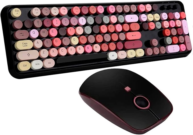 FOPETT Keyboard and Mouse Sets, Wireless, Reliable 2.4 GHz Connectivity for PC,Laptop,Smart TV and More (Black Colorful)