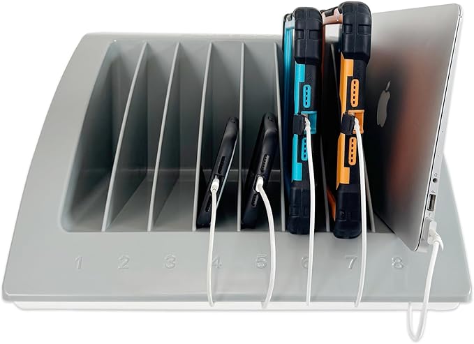 8-Device Laptop & Tablet Charging Station – Classroom & Office Organizer with Circuit Breaker & Cable Management – Fits Laptops, Chromebooks & Tablets Up to 15.6'' & 1.375'' Thick