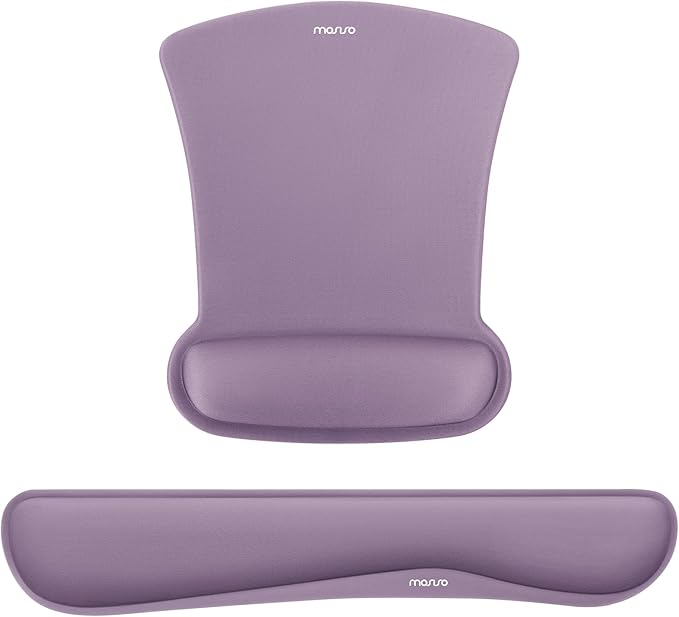 MOSISO Wrist Rest Support for Mouse Pad & Keyboard Set, Ergonomic Mousepad Non-Slip Base Home/Office Pain Relief & Easy Typing Cushion with Neoprene Cloth & Raised Memory Foam, Ultra Violet