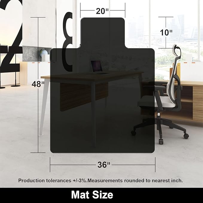 AiBOB Office Chair Mat for Hardwood Floor, 36 X 48 inches, Hard Floor Chair Mats Under Computer Desk, Easy Glide for Rolling Chairs, No Curling