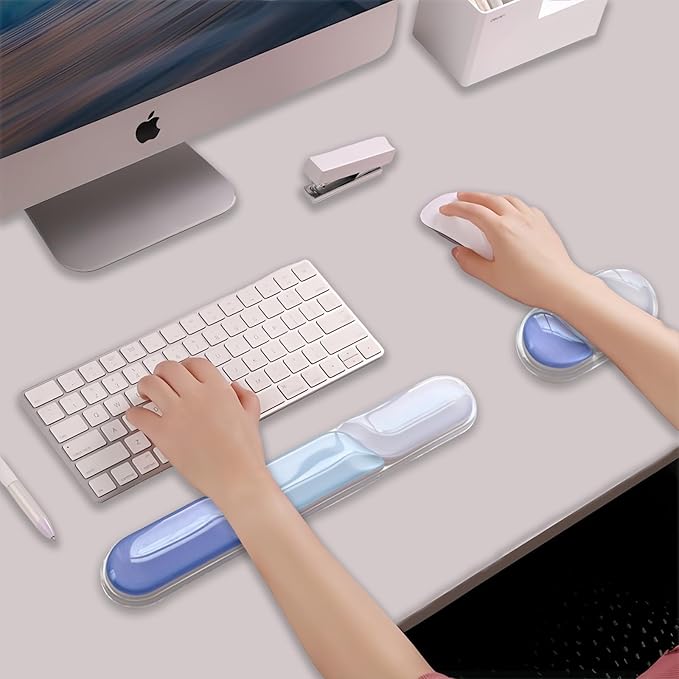 Ergonomic Keyboard Wrist Rest, Gel Wrist Rest for Keyboard and Mouse, Wrist Support and Keyboard Pad for Typing Pain Relief, Anti-Slip Base, Suitable for Office, Laptop, Computer, Gaming (Blue)