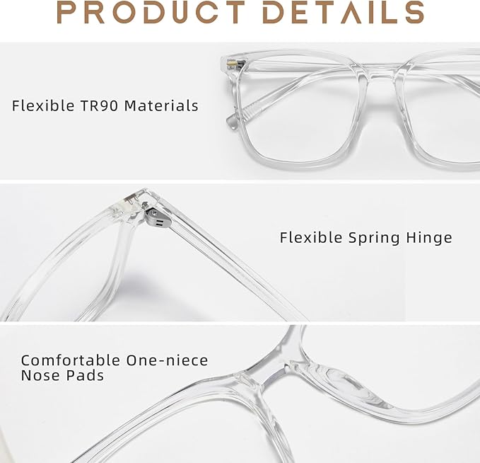 Oversized Square Blue Light Blocking Glasses for Women Men, Anti-Fatigue Computer Monitor Glasses Reduce Eye Strain