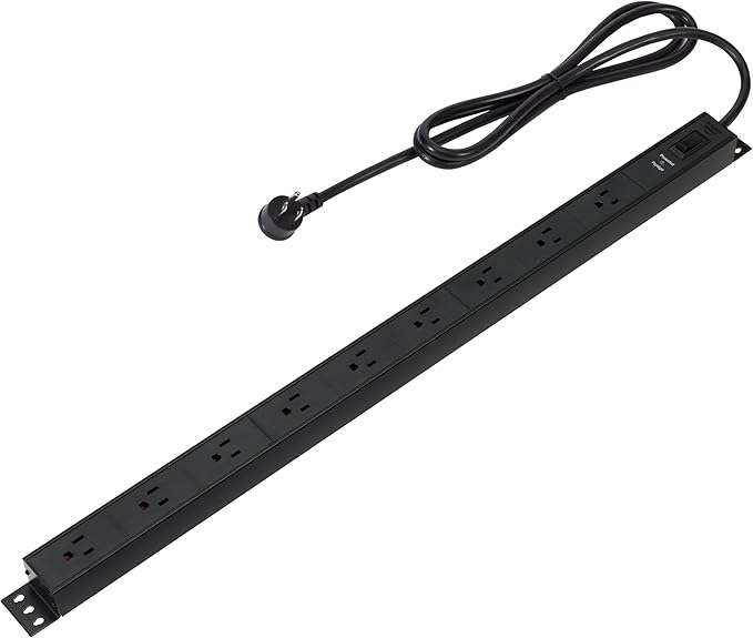 Amazon Basics Surge Protector Power Strip, 9-Outlet, Heavy Duty, Metal, 600 Joules, 6ft Extension Cord, Mountable, Wide Spaced, Black