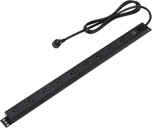 Amazon Basics Surge Protector Power Strip, 9-Outlet, Heavy Duty, Metal, 600 Joules, 6ft Extension Cord, Mountable, Wide Spaced, Black