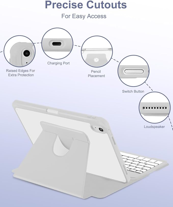 Case with Keyboard Mouse for iPad A16 11th 10th Generation 11/10.9 inch,Rainbow Backlit Detachable Keypad Rotatable Magnetic Cover with Pencil Holder for iPad 11 2025 10 Gen 2022 Gray