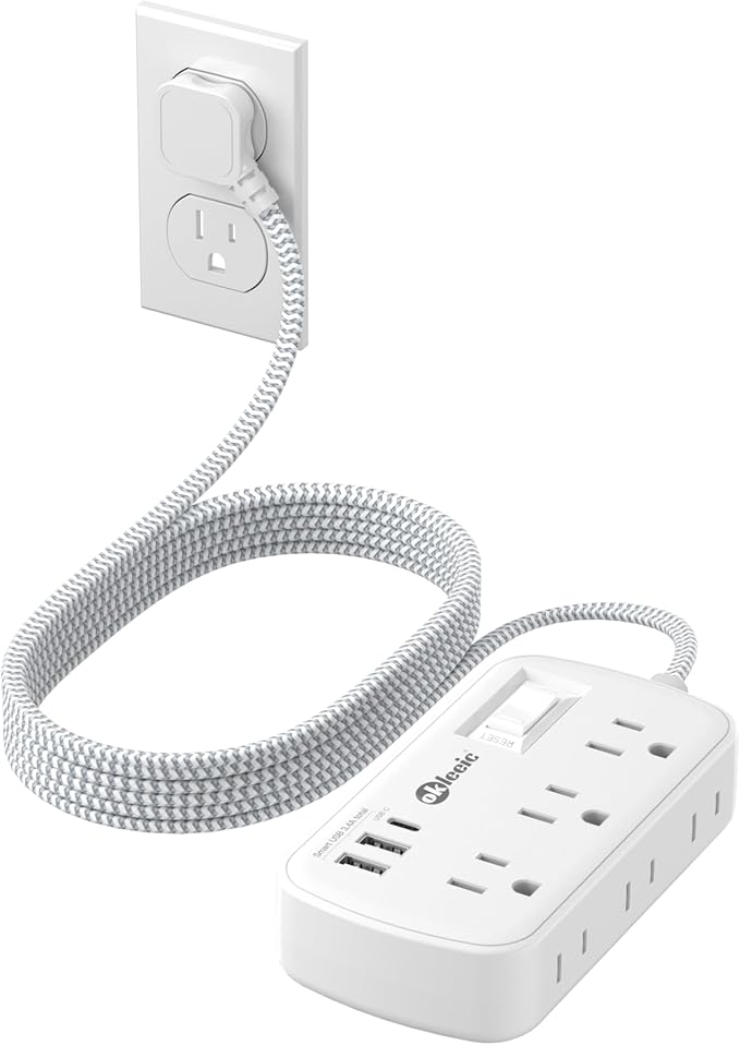 Extension Cord 15 ft - Surge Protector Power Strip Flat Plug with 6 Widely Outlets 3 USB (5V/3.4A 17W) Charging Ports, Multi Plug Wall Outlet Splitter for Home Bedroom Hotel Office Desktop Accessories