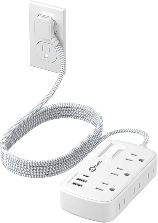 Extension Cord 15 ft - Surge Protector Power Strip Flat Plug with 6 Widely Outlets 3 USB (5V/3.4A 17W) Charging Ports, Multi Plug Wall Outlet Splitter for Home Bedroom Hotel Office Desktop Accessories