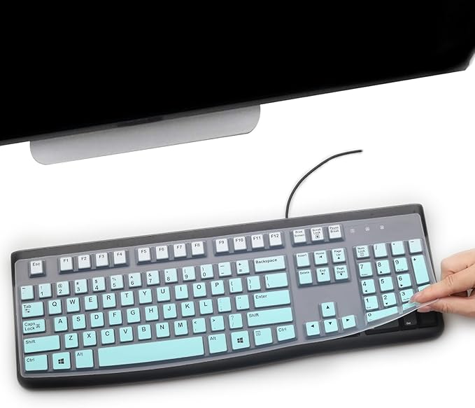 2PCS Keyboard Cover for Logitech K120 & MK120 Ergonomic Desktop USB Keyboard Ultra Thin US Layout Protective Skin-MintGreen+Clear