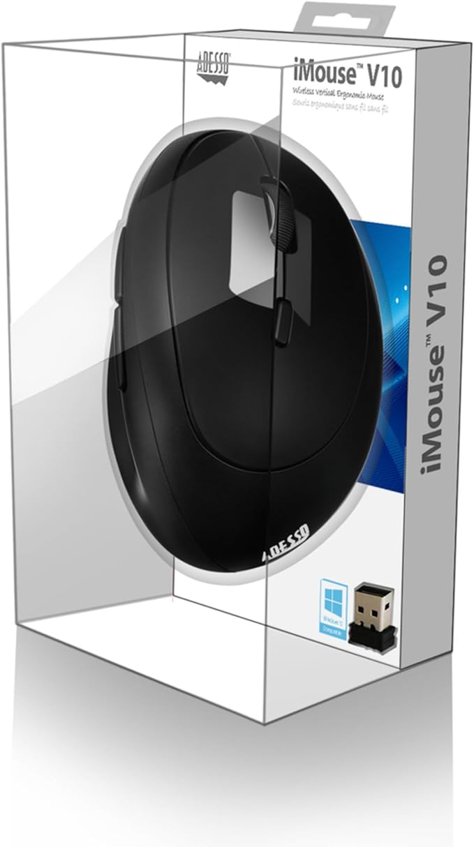 Adesso iMouse V10 Wireless Vertical Ergonomic Mini Mouse iMouse V10-2.4GHz, 800/1200/1600 DPI, Ergo Mice with 6 Buttons