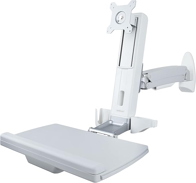 StarTech.com Wall Mount Workstation, Full Motion Sit Stand Desk w/Height Adjustable VESA Monitor Arm & Keyboard Tray, Ergonomic Wall Mounted Computer Workstation, Single Display, TAA