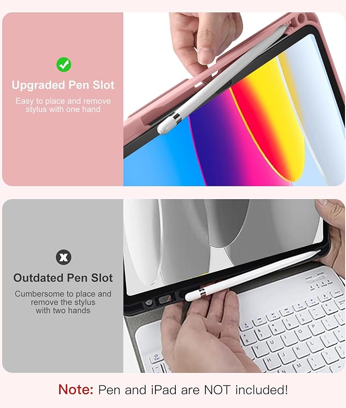 Hamile for iPad 11th 10th Generation Case with Keyboard - 7 Colors Backlit Wireless Detachable Folio Keyboard Cover with Pencil Holder for iPad A16 11-inch 2025 10th Gen 10.9 Inch 2022 (Pink Rose)