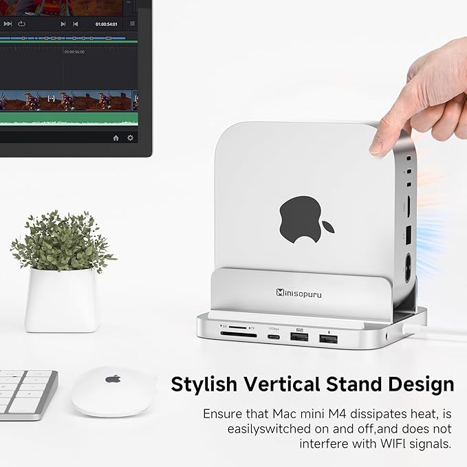 Minisopuru MINI218B PRO Mac mini M4 Dock with 8TB M.2 NVMe SSD Enclosure,10Gbps USB C/A Mac mini M4 Accessories, 8 in 1 All Aluminum Vertical Stand USB C Hub for Mac mini M4/M4 Pro 2024