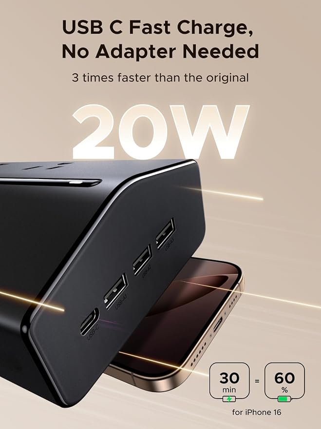 UGREEN Power Strip, 20 in 1 with 20W USB C Fast Charging[16AC + 1USB C + 3USB A][Wider Outlet Spacing] 1.5M Durable Extension Cord for Home/Office/Dorm/Travel, TUV Listed