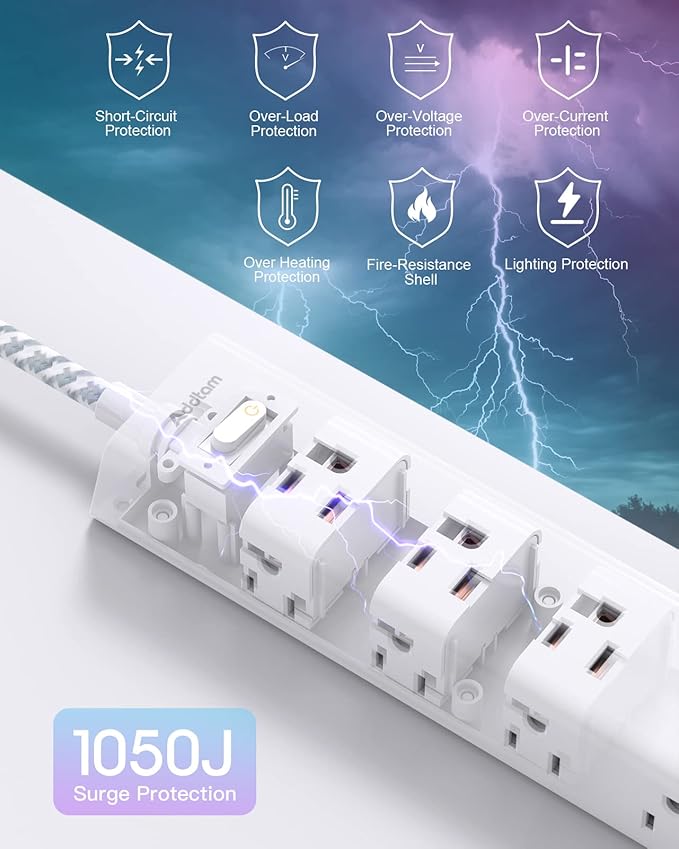 Surge Protector Power Strip - 25 FT Extension Cord, Power Strip with 12 Widely AC Outlet 3 USB, Flat Plug Wall Mount Overload Protection, 1050J, Desk Charging Station for Home Office, ETL Listed,White