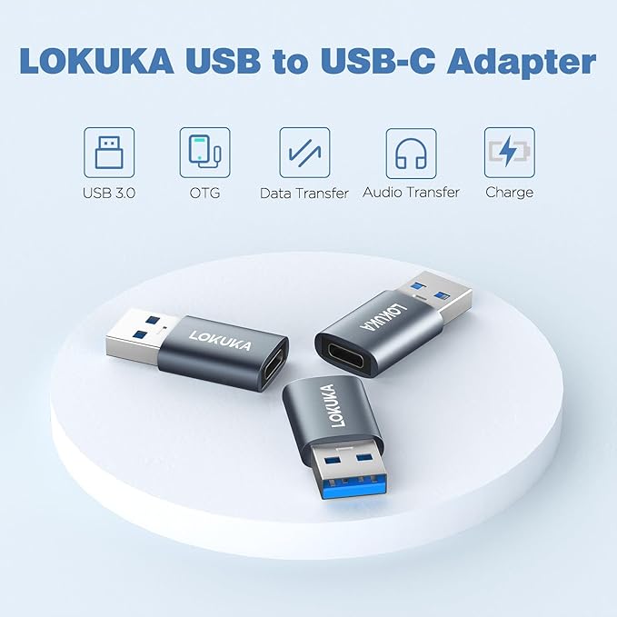 USB C to USB A Female Adapter (3 Pack), 5 Gbps USB 3.0 Female to USB Type C Male OTG Adapter Converter Compatible with MacBook, Microsoft Surface, Pad, Samsung Notebook, Galaxy, etc, Gray