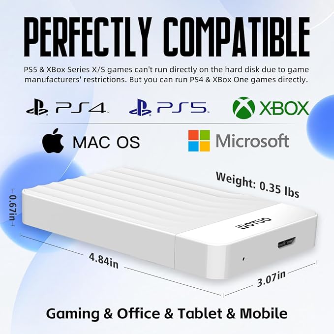 Portable External Hard Drive Storage Expansion Mobile HDD USB 3.0 for PC, Mac, Desktop, Laptop, PS4, Xbox One X/S, Xbox 360, Office & Game (White, 320GB)