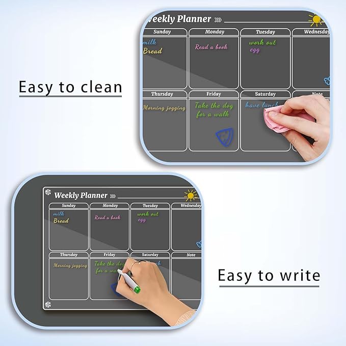 Weekly Magnetic Calendar for Fridge, Clear Dry Erase Board Calendar with 8 Markers, 16.5"x11.7"