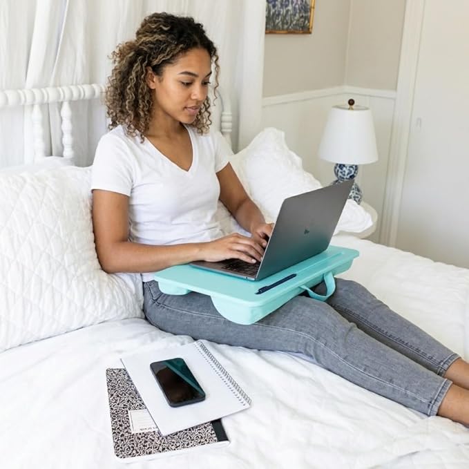 LAPGEAR Original Lap Desk – Large (17.9” x 13”) | Fits Up to 17.3” Laptops | Cushioned with Device Ledge, Pencil Tray & Handle | Portable & Lightweight | Aqua Sky – Style No. 45159