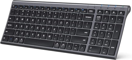 iClever BK10 Bluetooth Keyboard, Wireless Rechargeable Ultra-Slim Keyboard with Long Battery Life, Compatible with iOS, Android, Windows, Mac for iPad, Tablet, Laptop, PC, Phone (Gray Black)