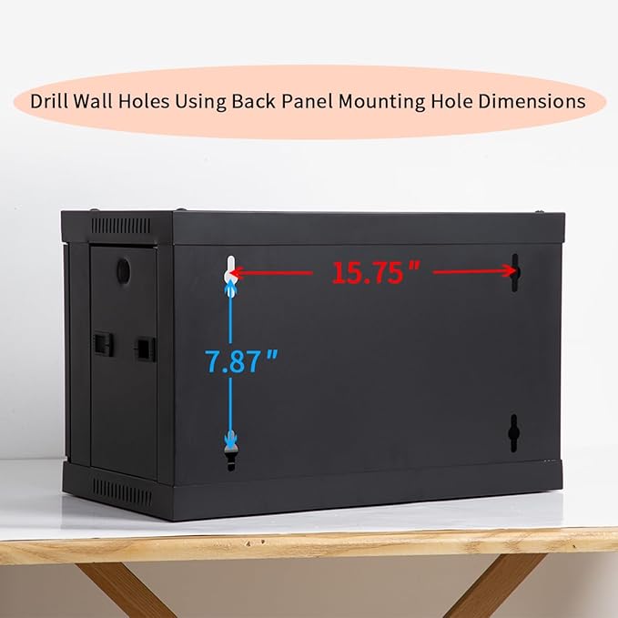 6U Server Cabinet for Home Office, Wall Mount Network Rack Enclosure for 19” IT and A/V Equipment with Lockable Glass Door, Removable Side Panels, Computer Data Networking Equipment