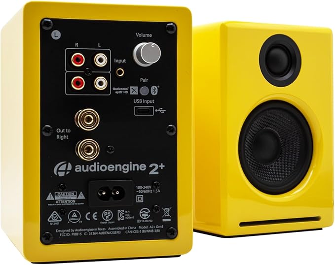 Audioengine A2+ Desktop 24 Bit Limited Edition Wireless Bluetooth Desktop Speakers - 60W Computer Speakers for Music and Gaming Accessories, (Limoncello Yellow)