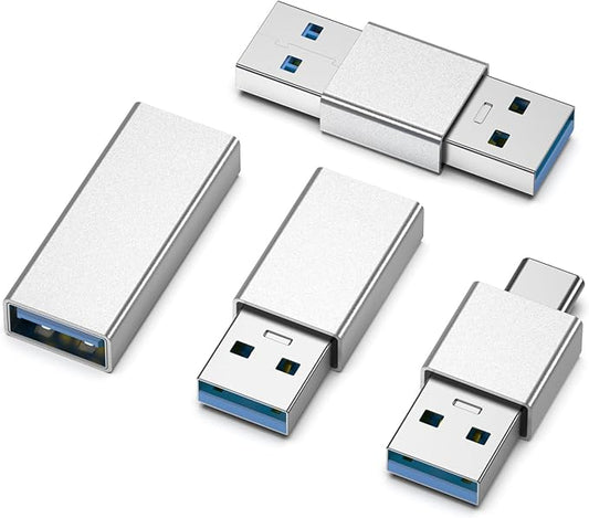 Fidioto 4kinds of USB 3.0 adapters kit, USB 3.0 Male to Male and Female to Male and Female to Female, high Speed Convert Extension Coupler Connector converte,Sliver