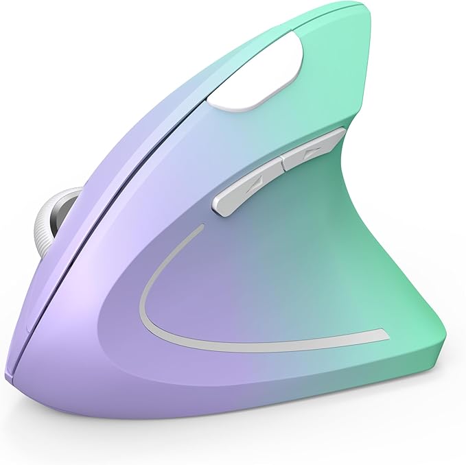 TECKNET 2.4G Ergonomic Mouse Vertical Wireless - 4800 DPI Optical Carpal Tunnel Mice Right Hand, 4800 DPI Adjustable, Quiet Clicks, 6 Buttons for Laptop, Desktop, PC, Computer - Green Purple