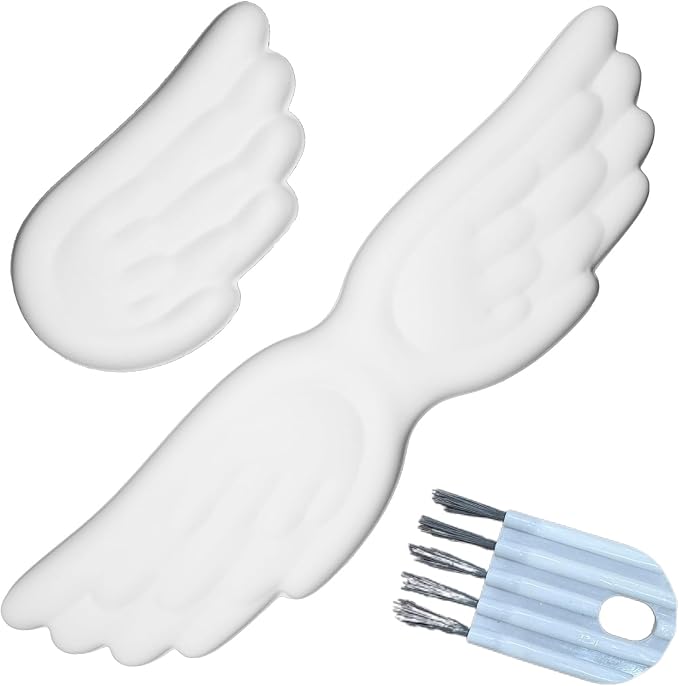 White Angel Wings Ergonomic Memory Foam Wrist Rest Computer Keyboard and Mouse Set Cute Gaming Keyboard Wrist Support pad PU Leather Surface Non-Slip and Waterproof Includes a Cleaning Brush