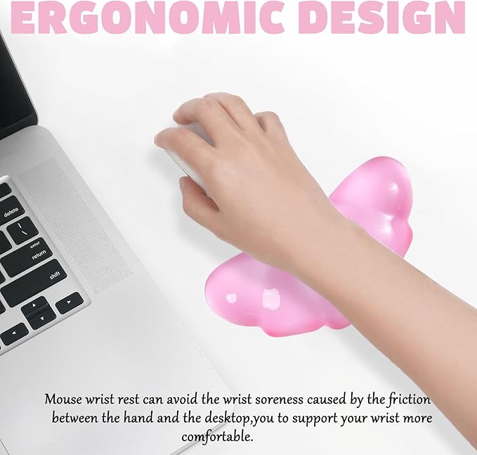 Gel Wrist Rest for Keyboard and Mouse Transparent Pink Bread Elbow Pad Cushion Ergonomic Cute Clear Cool Croissant Mouse Wrist Pad Silicone Non-Slip Support for Computer Gaming Home Office Hand Pillow