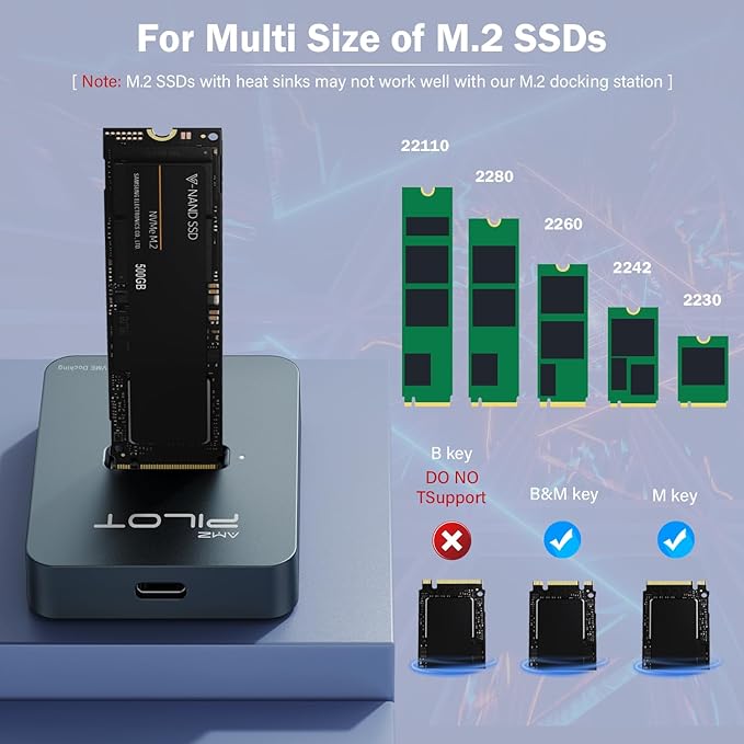 M.2 NVMe & SATA to USB C Docking Station, M.2 SSD to USB A C Reader Adapter for Both M.2 (M Key, B+M Key) NVMe and SATA NGFF SSD Dock, Size for 2280 2260 2242 2230 Enclosure - Aluminum Alloy