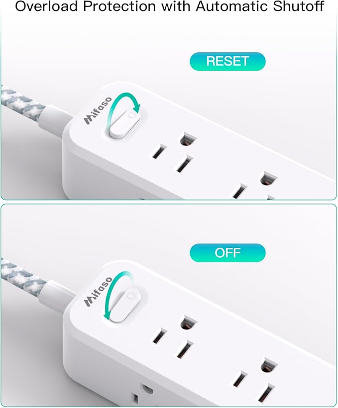 Mifaso Extension Cord, Surge Protector Power Strip, Long Power Strip with 9 Outlets 3 USB Ports, Extension Cord with Multiple Outlets, USB Power Strip for Dorm Room Essentials, College(10FT, White)