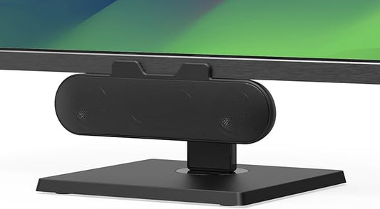 Computer Speakers for Desktop PC Monitor, External Speakers for Laptop, USB-Powered, Plug-n-Play, Wired, Clip-On, Small Computer Soundbar for PC, with Loud Sound, Rich Bass, G-Sensor, USB-C Adapter