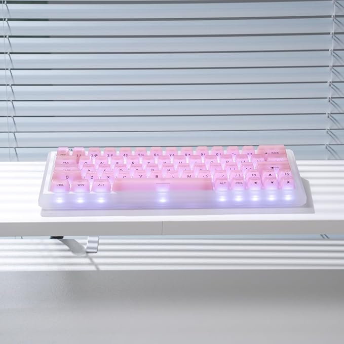 Crystal Transparent Keycaps, Pink PC MDA Profile, 115 Keys Custom Set for Cherry MX Mechanical Gaming Keyboards, RGB Compatible (Pink Side Printed)