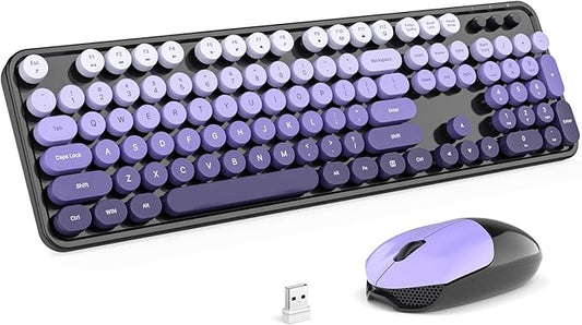Wireless Keyboards and Mouse Combos, SQMD Colorful Typewriter Keyboard with Round Keycaps, 2.4GHz USB Retro Wireless Keyboard Mouse for PC, Desktop, Laptop and Computer-Purple