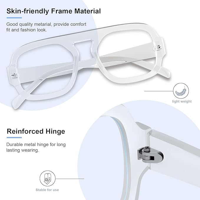 Aviator Blue Light Blocking Glasses for Women Men Square Flat Top Computer TV Eyeglasses Anti Eyestrain